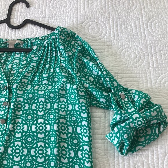Banana Republic Green & White Print A-Line Dress Size 0 - Picture 9 of 13